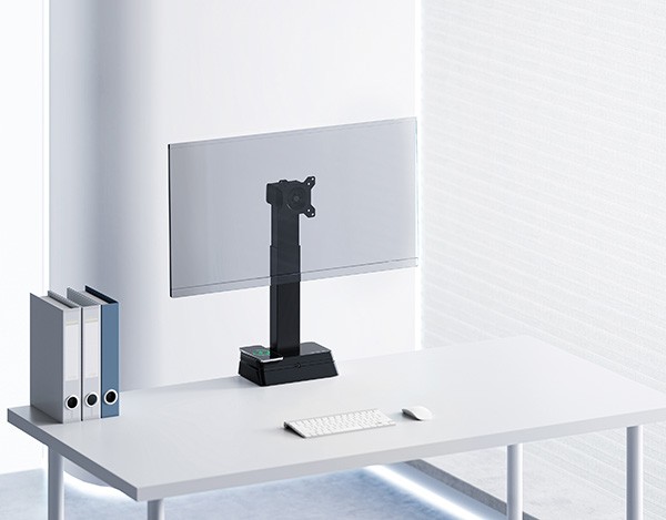 Powerton ERGO LEVION Uchwyt monitora z automatycznie regulowaną wysokością, czarna, 10KG, zacisk, 17"-32", ładowarka indukcyjna