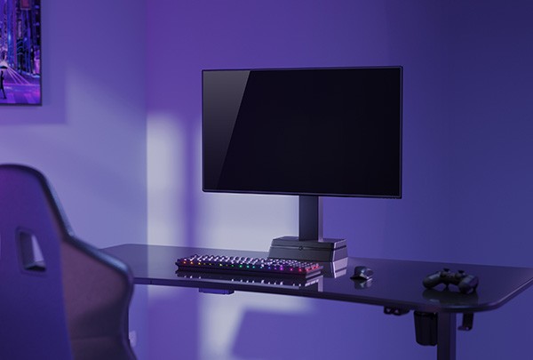 Powerton ERGO LEVION Uchwyt monitora z automatycznie regulowaną wysokością, czarna, 10KG, zacisk, 17"-32", ładowarka indukcyjna