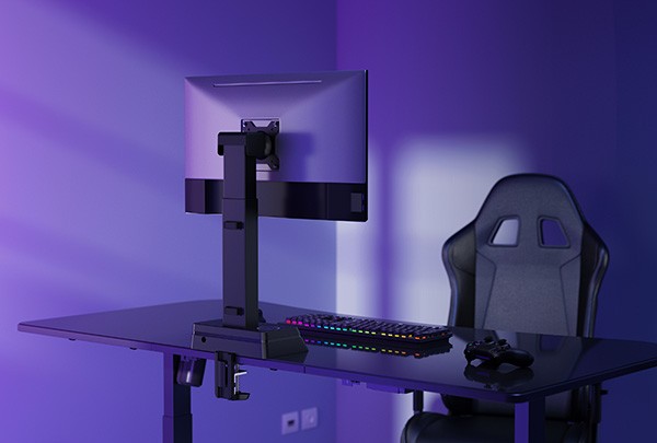 Powerton ERGO LEVION Uchwyt monitora z automatycznie regulowaną wysokością, czarna, 10KG, zacisk, 17"-32", ładowarka indukcyjna