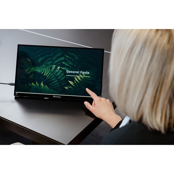 Verbatim monitor przenośny dotykowy, PMT-15-4K, 15.6", Ultra HD 4K (3840x2160), 60Hz, czarny