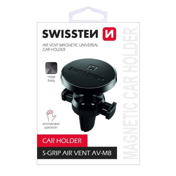 Uchwyt magnetyczny do telefonu lub GPS Swissten do samochodu, S-Grip AV-M8, czarny, metal, na kratkę wentylacyjną, czarna, telefon