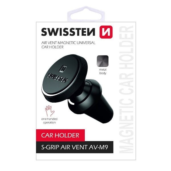 Uchwyt magnetyczny do telefonu lub GPS Swissten do samochodu, S-Grip AV-M9, czarny, metal, na kratkę wentylacyjną, czarna, telefon