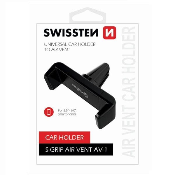 Uchwyt telefonu komórkowego(GPS) Swissten do samochodu, S-GRIP AV-1, czarny, plastikowy, na kratkę wentylacyjną, regulacja szeroko