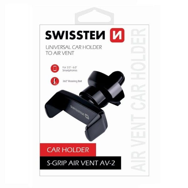 Uchwyt telefonu komórkowego(GPS) Swissten do samochodu, S-GRIP AV-2, czarny, plastikowy, na kratkę wentylacyjną, czarna, telefon
