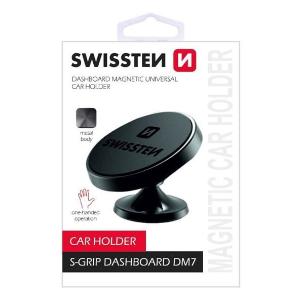 Uchwyt magnetyczny do telefonu lub GPS Swissten do samochodu, S-Grip Dashboard DM7, czarny, metal, mocowanie na desce rozdzielczej