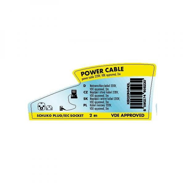 Kabel sieciowy 230V zasilacz, CEE7 (widelec)-C13, 2m, VDE approved, czarny, Logo