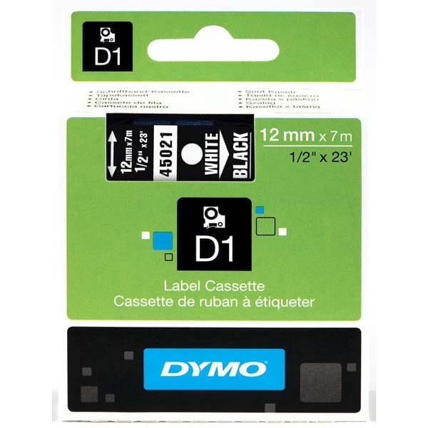 Dymo oryginalny taśma do drukarek etykiet, Dymo, 45021, S0720610, biały druk/czarny podkład, 7m, 12mm, D1