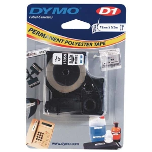 Dymo oryginalny taśma do drukarek etykiet, Dymo, 16959, S0718060, czarny druk/biały podkład, 5.5m, 12mm, D1 specjalna - poliestrow