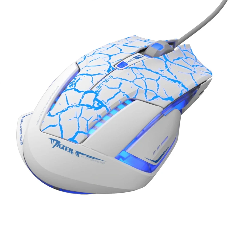 E-Blue Mysz Mazer Pro, 2500DPI, optyczna, 6kl., 1 scroll, przewodowa USB, biało-niebieska, do gry