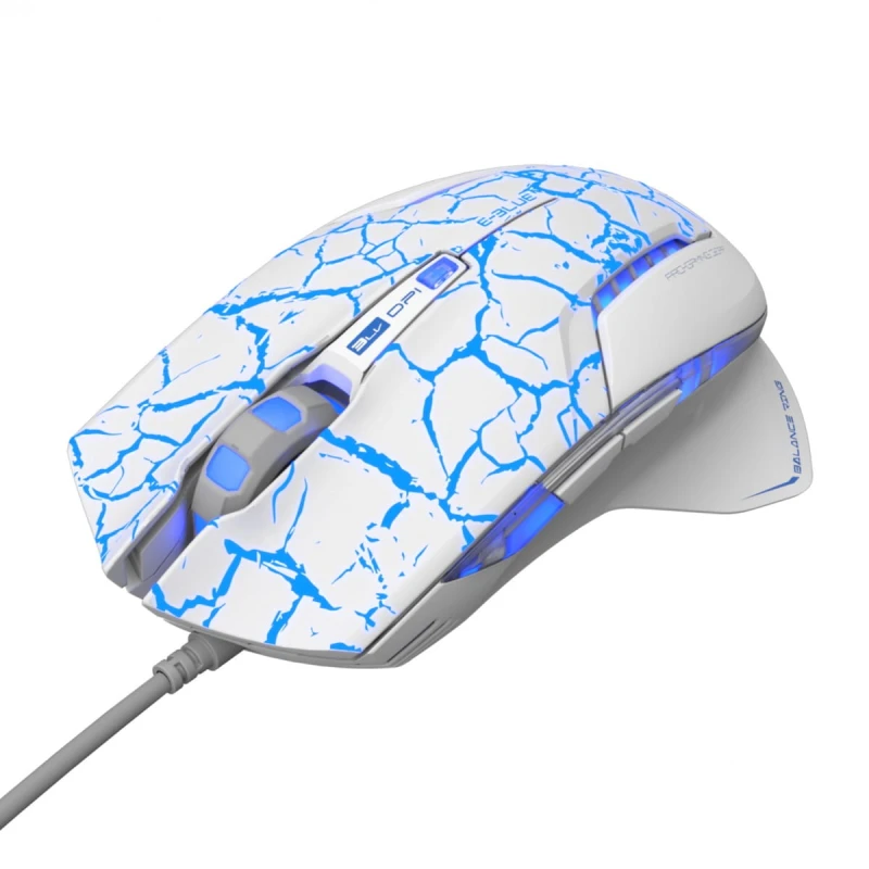 E-Blue Mysz Mazer Pro, 2500DPI, optyczna, 6kl., 1 scroll, przewodowa USB, biało-niebieska, do gry