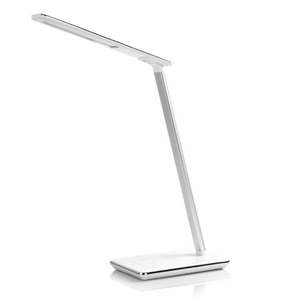 Lampka LED z ładowarką indukcyjną stmívatelná, biała, 5V/9V, micro USB, Wyjście USB, adapter QC, Qi
