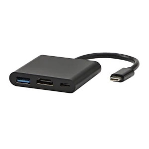 USB/Video Adapter  + HUB, DP Alt Mode, USB C (M) - HDMI F + USB C F (PD) + USB A F, czarny, All New box 4K2K@30Hz, USB Power Deliv