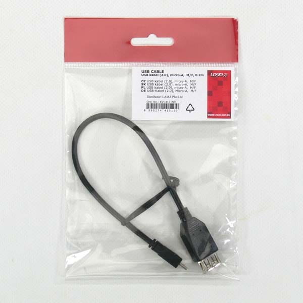 Kabel USB (2.0), USB micro  M- USB A F, 0.2m, czarny, Logo