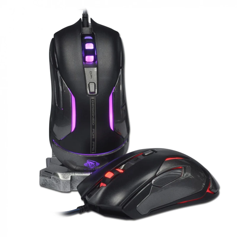 E-Blue Mysz Auroza Gaming FPS, 8200DPI, laserowa, 6kl., 1 scroll, przewodowa USB, czarna, dla graczy, podświetlenie RGB