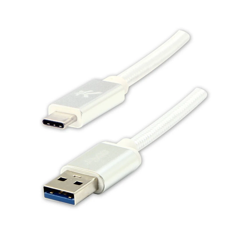 Kabel USB (3.2 gen 1), USB A M- USB C M, 2m, 5 Gb/s, 5V/3A, biały, Logo, box, oplot nylonowy, aluminiowa osłona złącza