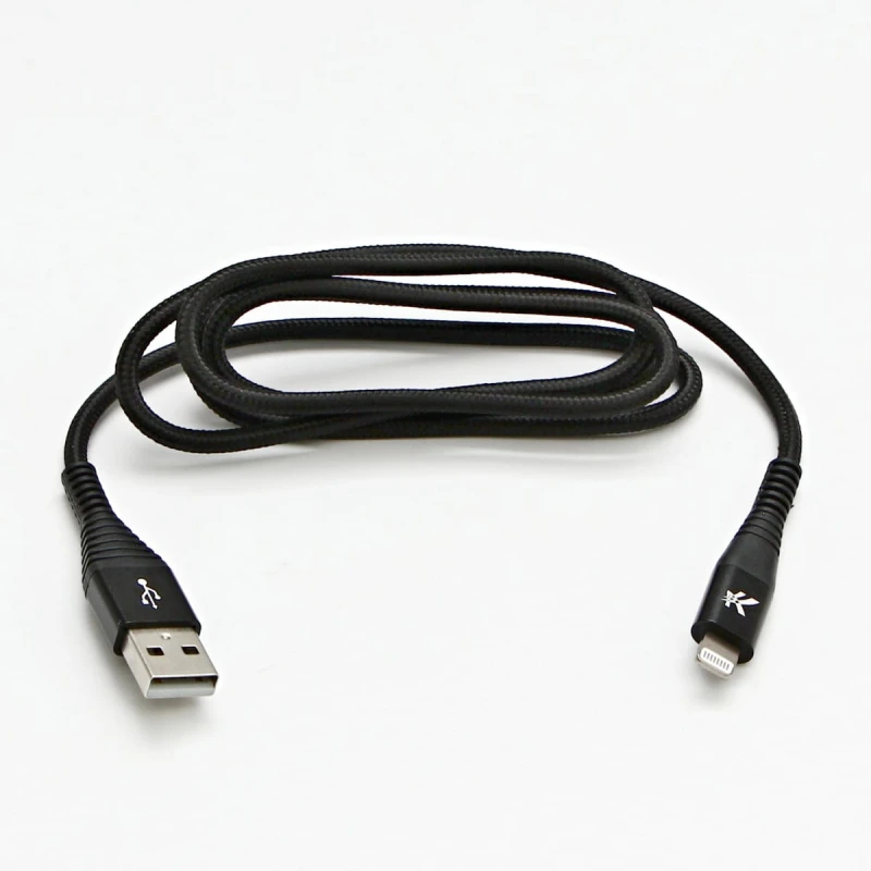 Kabel USB (2.0), USB A M- Apple Lightning M, 1m, MFi certifikat, 5V/2,4A, czarny, Logo, box, oplot nylonowy, aluminiowa osłona złą