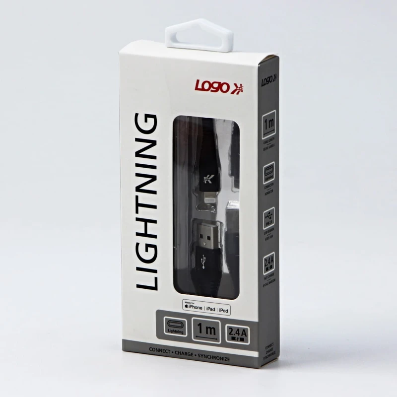 Kabel USB (2.0), USB A M- Apple Lightning M, 1m, MFi certifikat, 5V/2,4A, czarny, Logo, box, oplot nylonowy, aluminiowa osłona złą