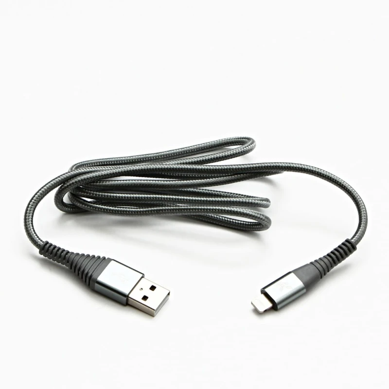 Kabel USB (2.0), USB A M- Apple Lightning M, 2m, MFi certifikat, 5V/2,4A, srebrny, Logo, box, oplot nylonowy, aluminiowa osłona zł