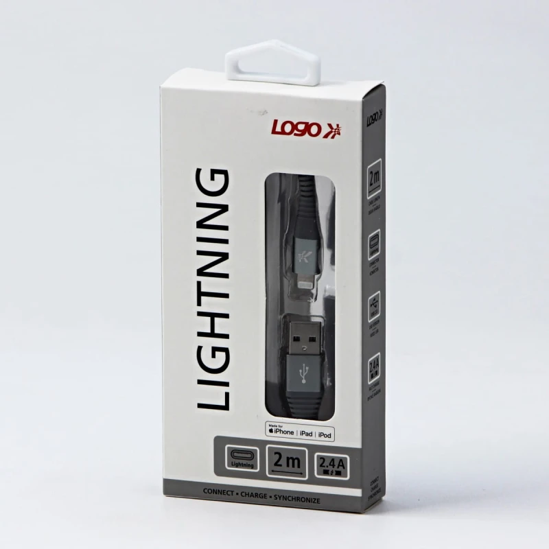 Kabel USB (2.0), USB A M- Apple Lightning M, 2m, MFi certifikat, 5V/2,4A, srebrny, Logo, box, oplot nylonowy, aluminiowa osłona zł