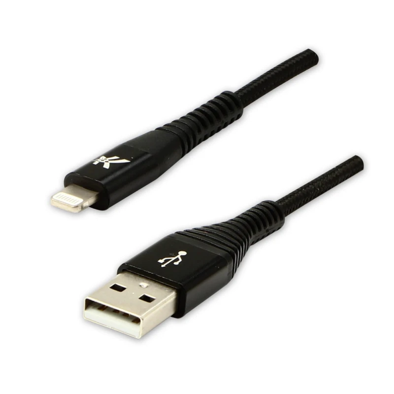 Kabel USB (2.0), USB A M- Apple Lightning M, 2m, MFi certifikat, 5V/2,4A, czarny, Logo, box, oplot nylonowy, aluminiowa osłona złą