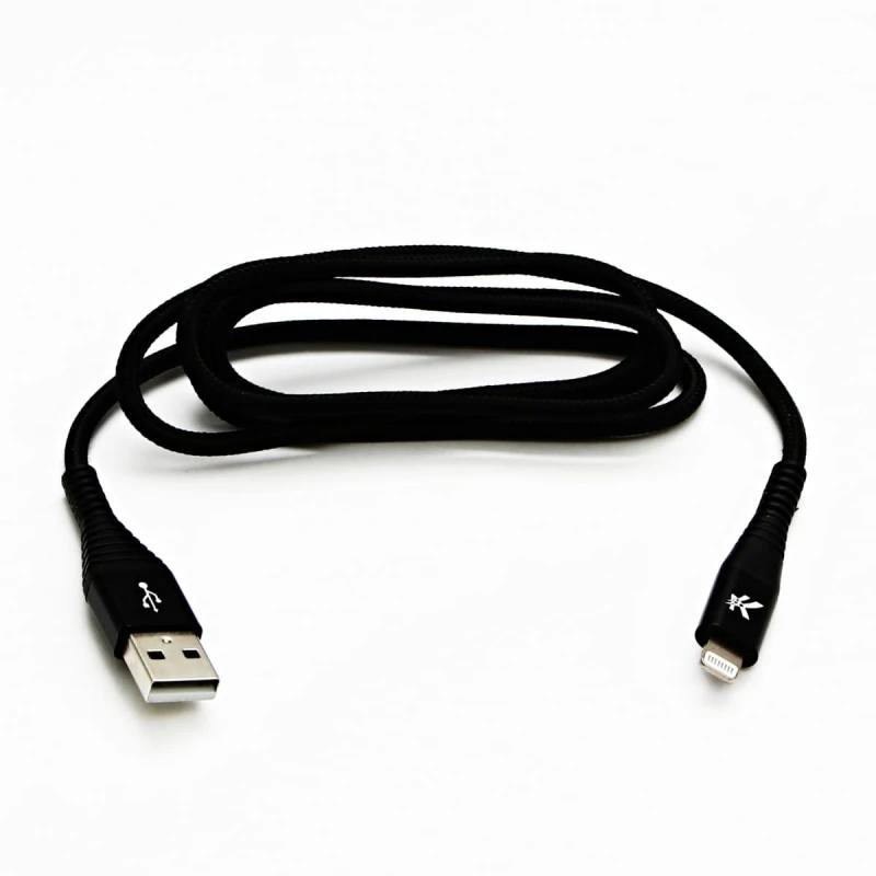 Kabel USB (2.0), USB A M- Apple Lightning M, 2m, MFi certifikat, 5V/2,4A, czarny, Logo, box, oplot nylonowy, aluminiowa osłona złą