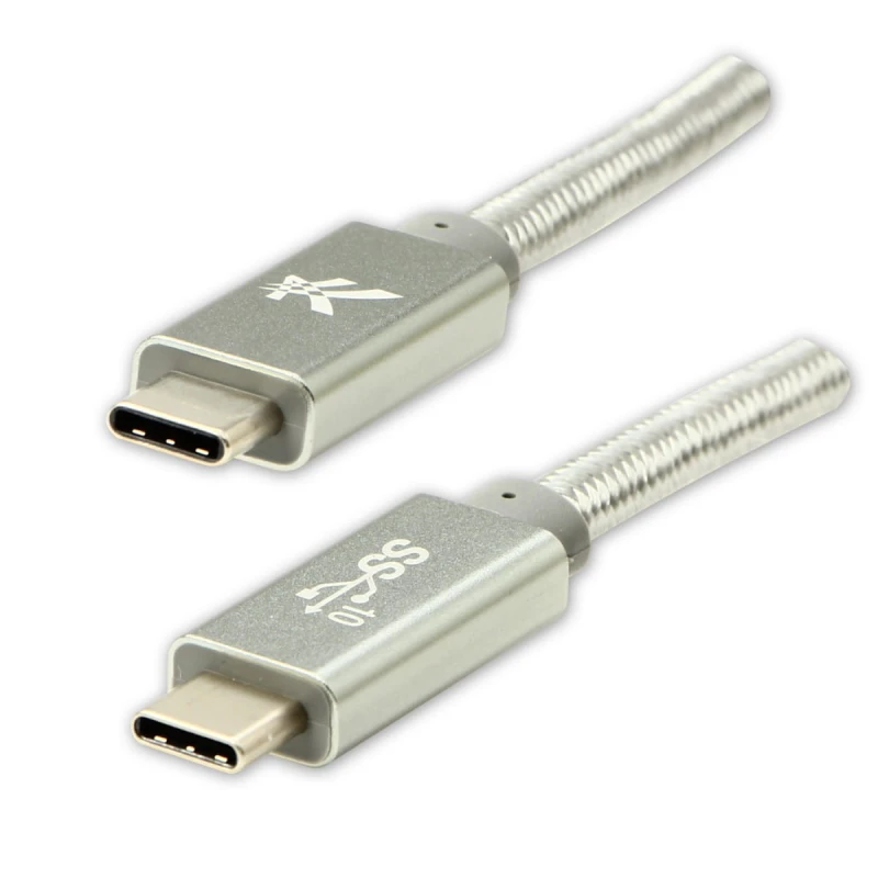 Kabel USB (3.2 gen 2), USB C M- USB C M, 1m, Power Delivery 100W, 10 Gb/s, 20V/5A, srebrny, Logo, box, oplot nylonowy, aluminiowa