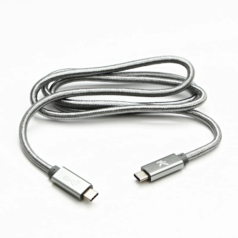 Kabel USB (3.2 gen 2), USB C M- USB C M, 1m, Power Delivery 100W, 10 Gb/s, 20V/5A, srebrny, Logo, box, oplot nylonowy, aluminiowa