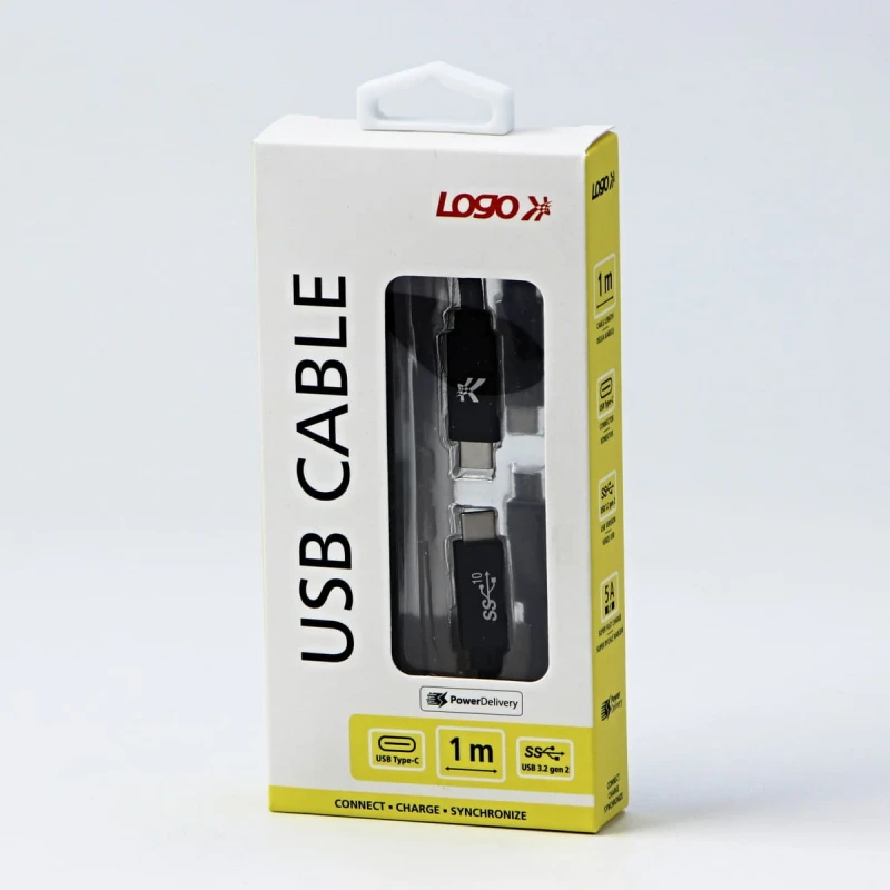 Kabel USB (3.2 gen 2), USB C M- USB C M, 1m, Power Delivery 100W, 10 Gb/s, 20V/5A, czarny, Logo, box, oplot nylonowy, aluminiowa o