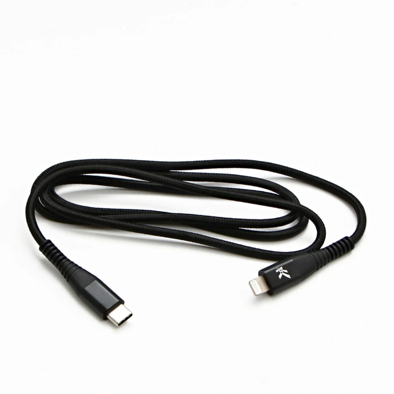 Kabel USB (2.0), USB C M- Apple Lightning M, 1m, MFi certifikat, 5V/3A, czarny, Logo, box, oplot nylonowy, aluminiowa osłona złącz