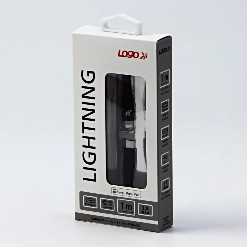 Kabel USB (2.0), USB C M- Apple Lightning M, 1m, MFi certifikat, 5V/3A, czarny, Logo, box, oplot nylonowy, aluminiowa osłona złącz