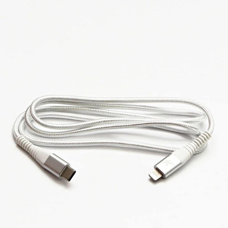 Kabel USB (2.0), USB C M- Apple Lightning M, 1m, MFi certifikat, 5V/3A, biały, Logo, box, oplot nylonowy, aluminiowa osłona złącza