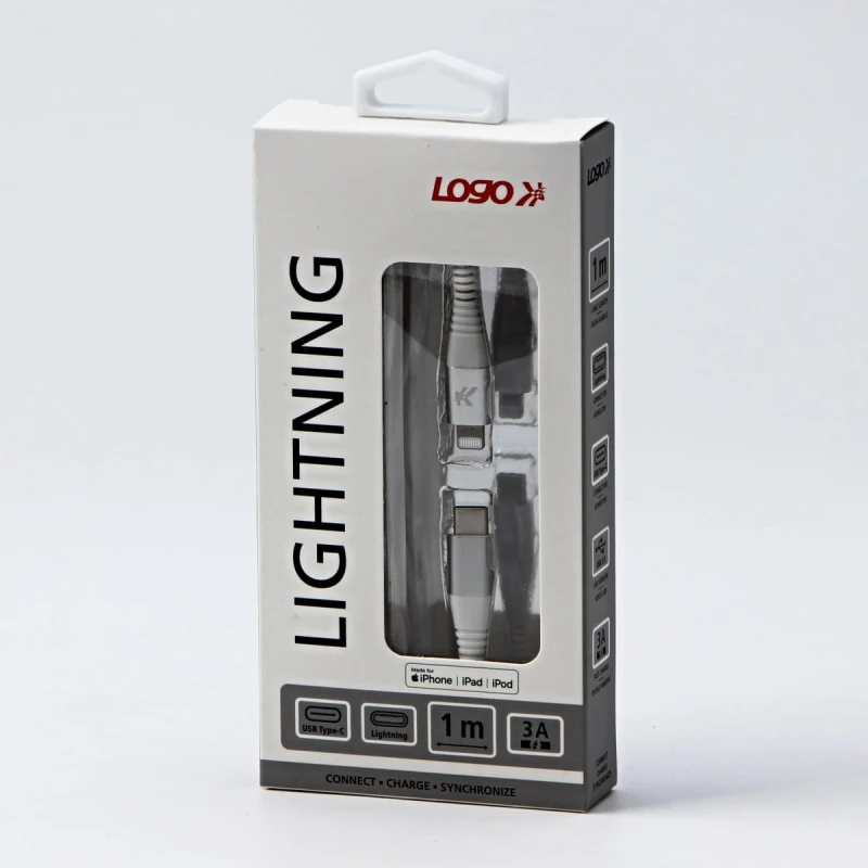 Kabel USB (2.0), USB C M- Apple Lightning M, 1m, MFi certifikat, 5V/3A, biały, Logo, box, oplot nylonowy, aluminiowa osłona złącza