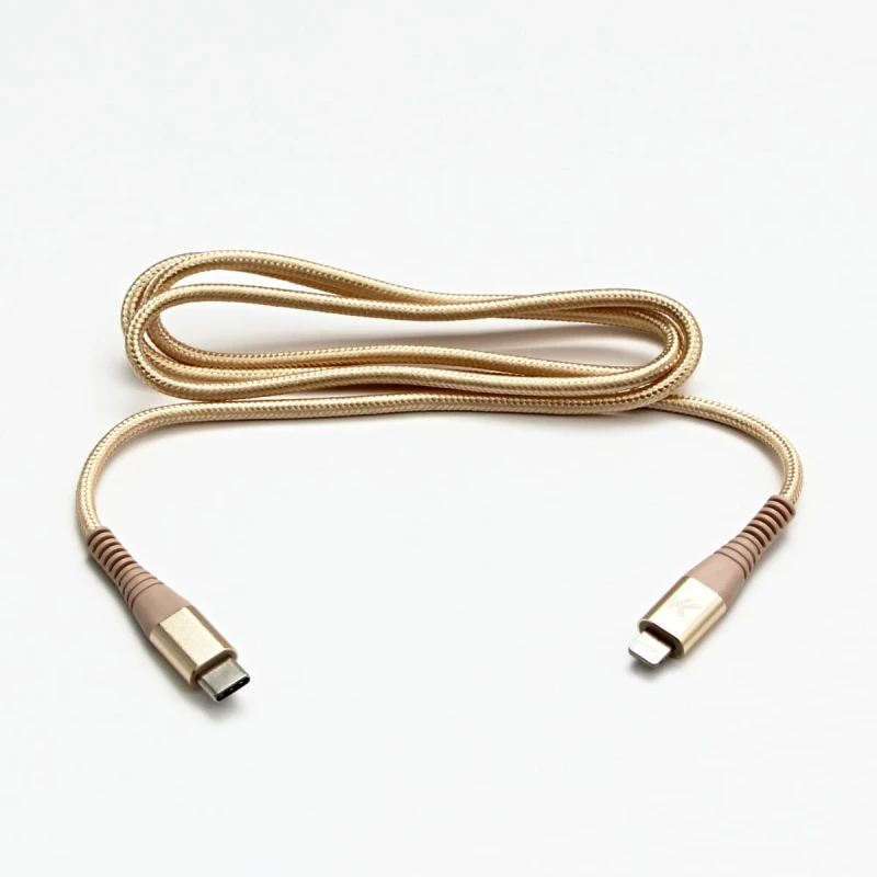 Kabel USB (2.0), USB C M- Apple Lightning M, 1m, MFi certifikat, 5V/3A, złoty, Logo, box, oplot nylonowy, aluminiowa osłona złącza