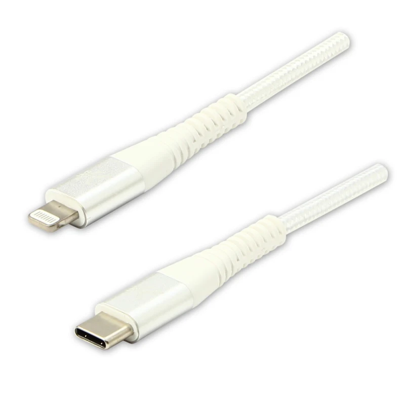 Kabel USB (2.0), USB C M- Apple Lightning M, 2m, MFi certifikat, 5V/3A, biały, Logo, box, oplot nylonowy, aluminiowa osłona złącza