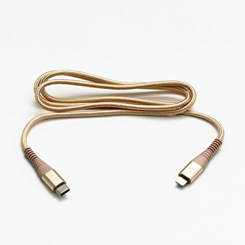 Kabel USB (2.0), USB C M- Apple Lightning M, 2m, MFi certifikat, 5V/3A, złoty, Logo, box, oplot nylonowy, aluminiowa osłona złącza