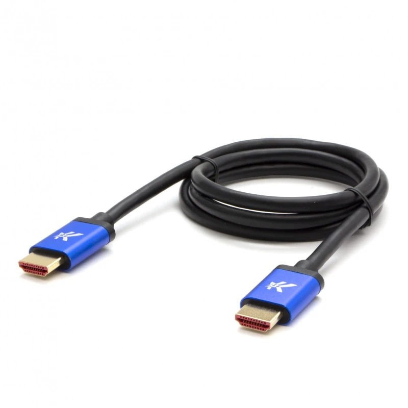 HDMI M- HDMI M, Ultra High Speed, 1m, pozłacane złącza, aluminiowa obudowa, niebieski, Logo, 8K@60Hz, 48Gb/s