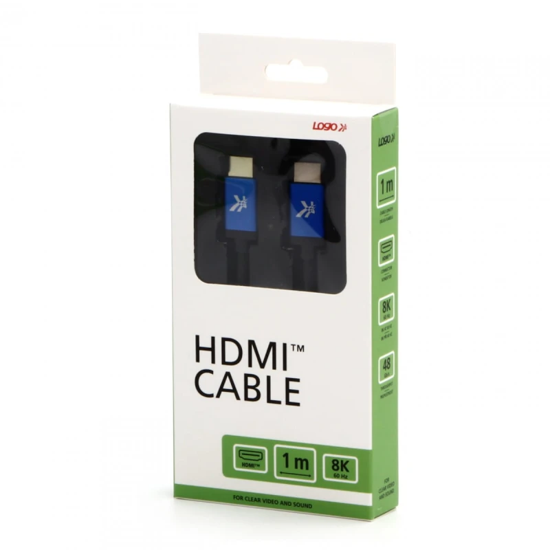 HDMI M- HDMI M, Ultra High Speed, 1m, pozłacane złącza, aluminiowa obudowa, niebieski, Logo, 8K@60Hz, 48Gb/s