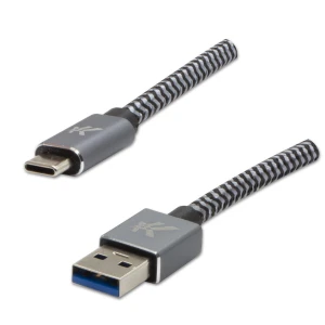 Logo USB kabel (3.2 gen 1), USB A M - USB C (M), 2m, 5 Gb/s, 5V/2A, szary, box, metalowy oplot, aluminiowa osłona złącza