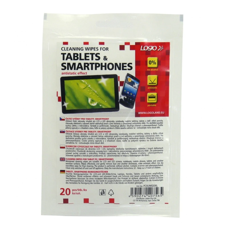 Środki czyszczące ręczniki/chusteczki, na tablet, smartphone, opakowanie zamykane, 20 szt., LOGO