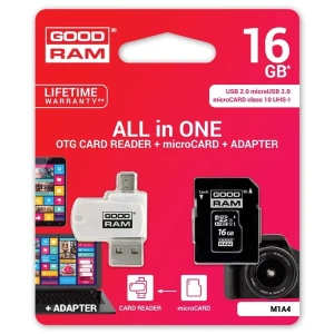 Goodram Karta pamięci Micro Secure Digital Card All-In-ON, 16GB, micro SDHC, M1A4-0160R12, UHS-I U1 (Class 10), ALL in One z czytn