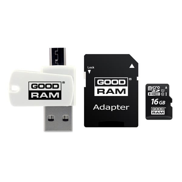 Goodram All-In-ONe, 16GB, multipack, M1A4-0160R12, UHS-I U1 (Class 10), z czytnikiem i adapterem