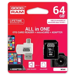 Goodram Karta pamięci Micro Secure Digital Card All-In-ON, 64GB, multipack, M1A4-0640R12, UHS-I U1 (Class 10), ALL in One z czytni