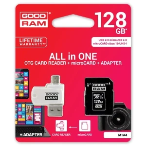 Goodram Karta pamięci Micro Secure Digital Card All-In-ON, 128GB, multipack, M1A4-1280R12, UHS-I U1 (Class 10), ALL in One z czytn