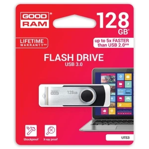 Goodram USB flash disk, USB 3.0, 128GB, UTS3, czarny, UTS3-1280K0R11, USB A, z obrotową osłoną