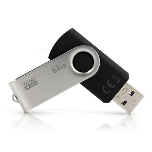 Goodram USB flash disk, USB 3.0 (3.2 Gen 1), 64GB, UTS3, czarny, UTS3-0640K0R11, USB A, z obrotową osłoną