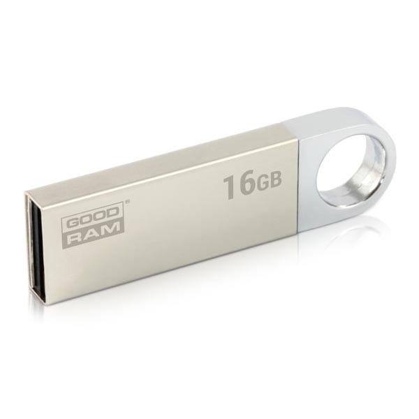Goodram USB flash disk, USB 2.0, 16GB, UUN2, srebrny, UUN2-0160S0R11, USB A, z oczkiem na brelok