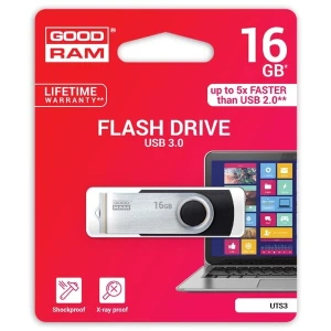 Goodram USB flash disk, USB 3.0, 16GB, UTS3, czarny, UTS3-0160K0R11, USB A, z obrotową osłoną