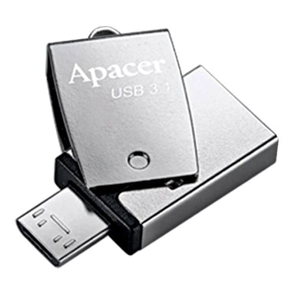 Apacer USB flash disk OTG, USB 3.0 (3.2 Gen 1), 64GB, AH750, srebrny, AP64GAH750S-1, USB A / USB Micro  B, z obrotową osłoną
