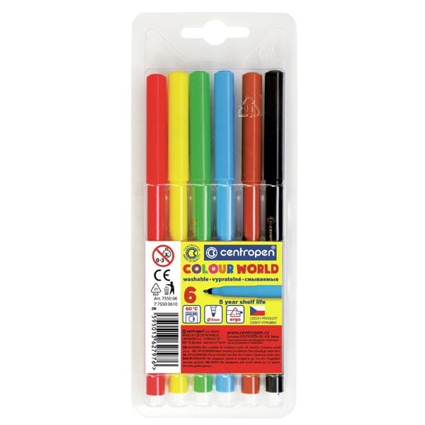 Centropen, zestaw przyborów do malowania 7550, color, 6szt, 1mm, cylindryczna końcówka odporna na nacisk