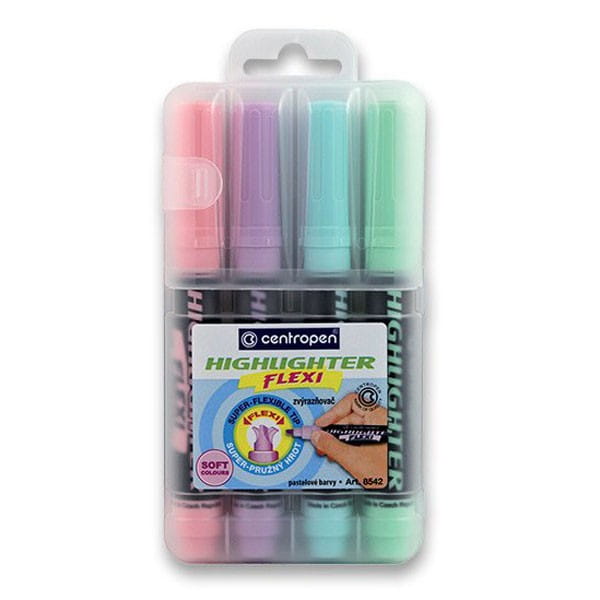 Centropen, zestaw zakreślaczy 8542, color, 4szt, 1-5mm, z super elastyczną końcówką, cena za 1 szt